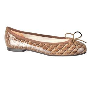 * French Sole Henrietta Brown Patent Croc Embossed Leather Ballet Flats EU 37